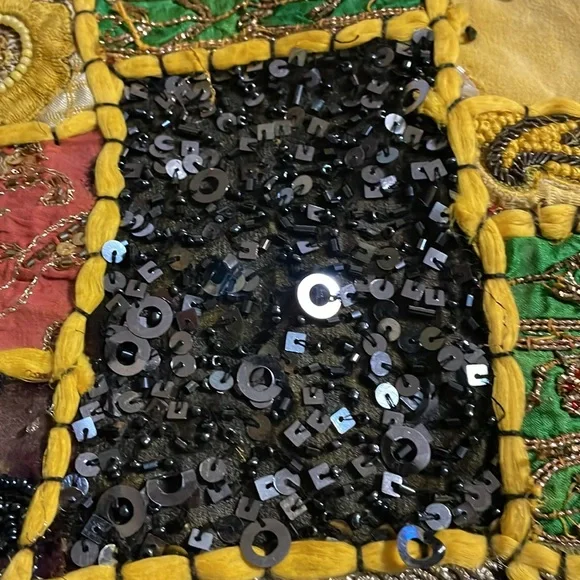 Handmade bohemian throw pillow cover. Made in India. Sequins, beads, 16”x16” - Picture 4 of 8